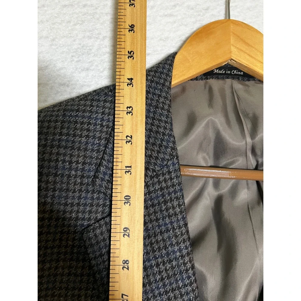 Chaps Men's 44L 100% Wool Blue Gray Houndstooth Blazer